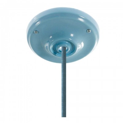 Κρεμαστό Φωτιστικό Πορσελάνινο Χρωματιστό με στριφτό υφασμάτινο καλώδιο - Made in Italy Γαλάζιο Με Λάμπα
