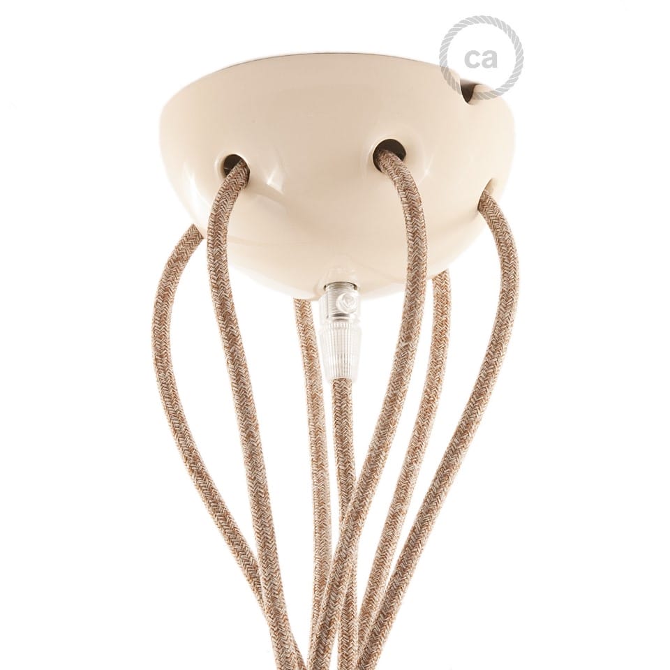 Κεραμικό Φωτιστικό Αράχνη, με 6 ή 7 κρεμαστές λάμπες και υφασμάτινο καλώδιο, made in Italy Ιβουάρ Χωρίς Λάμπα