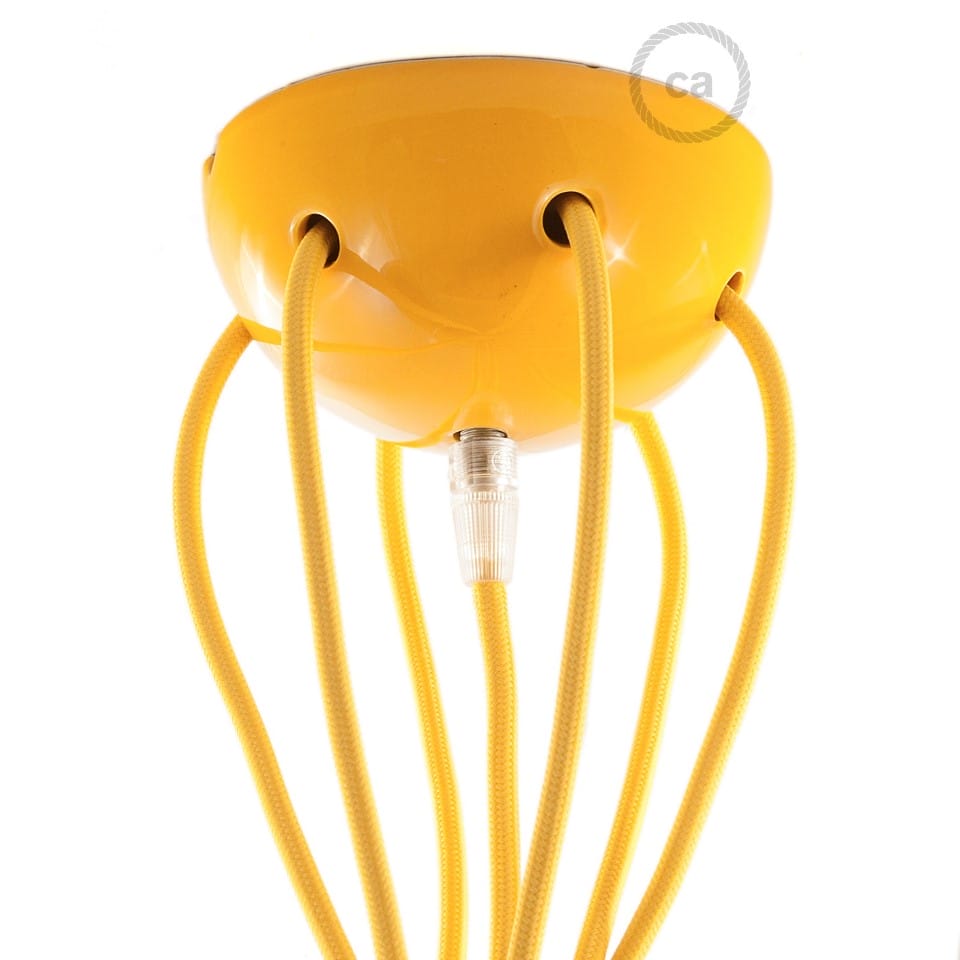 Κεραμικό Φωτιστικό Αράχνη, με 6 ή 7 κρεμαστές λάμπες και υφασμάτινο καλώδιο, made in Italy Κίτρινο Χωρίς Λάμπα