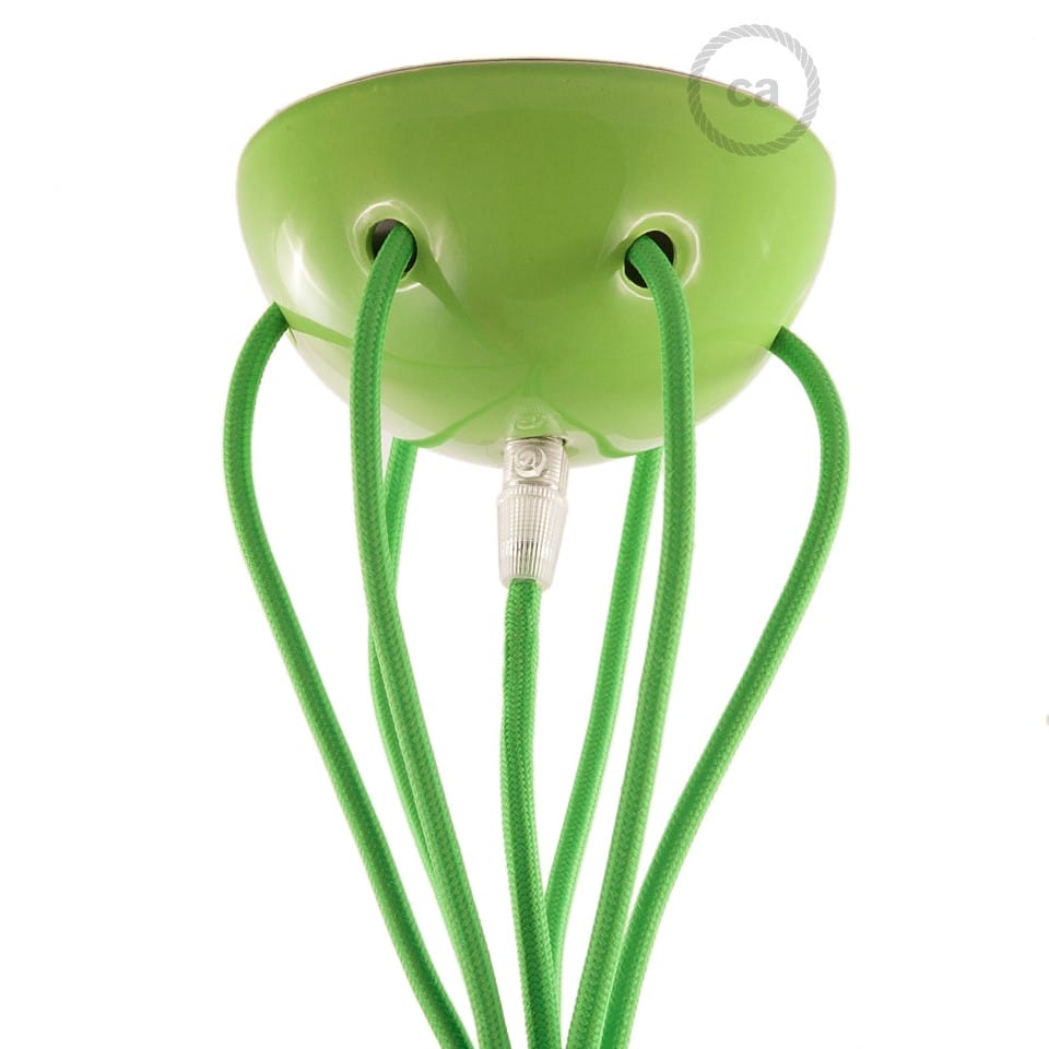 Κεραμικό Φωτιστικό Αράχνη, με 6 ή 7 κρεμαστές λάμπες και υφασμάτινο καλώδιο, made in Italy Πράσινο Χωρίς Λάμπα