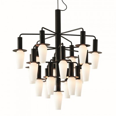 Multi-Light Pendant Lamp Harakiri Chandelier Ø95cm Black and Opal