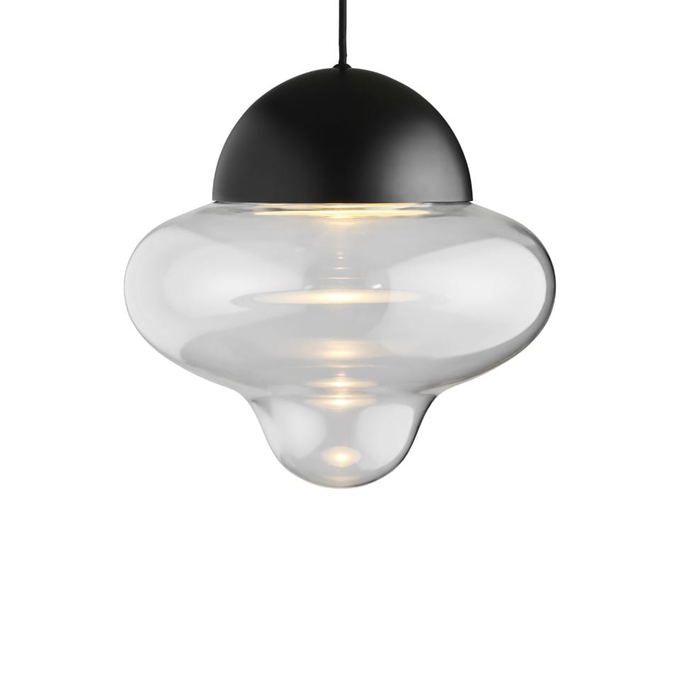 LED Κρεμαστό Φωτιστικό Nutty XL Ø30cm Διάφανο Γυαλί και Μαύρο Dome