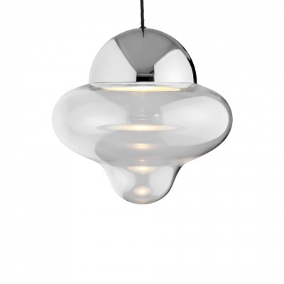 LED Pendant Lamp Nutty XL Ø30cm Clear Glass and Chrome Dome