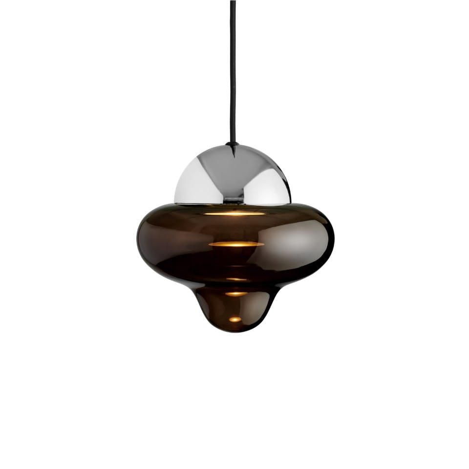 LED Pendant Lamp Nutty Ø18,5cm Brown Glass and Chrome Dome