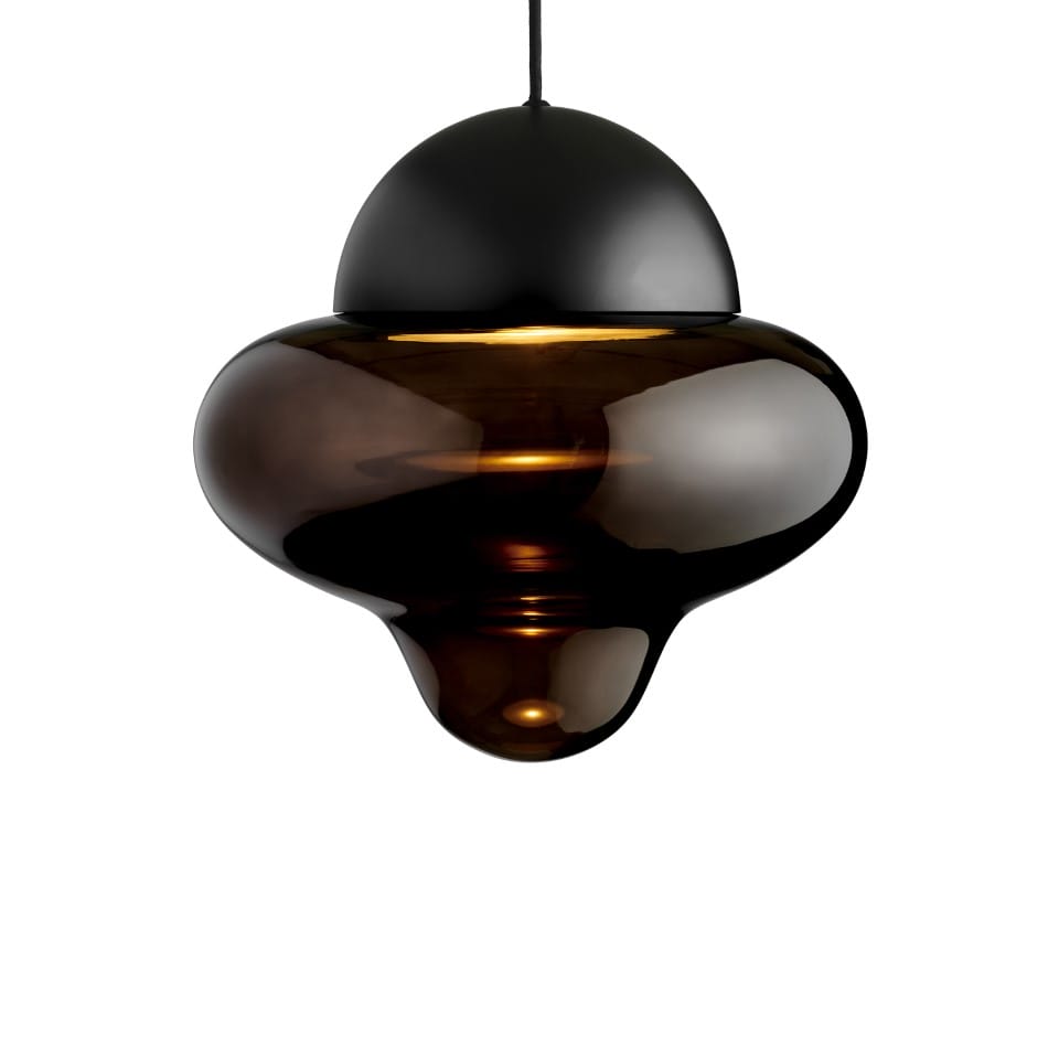 LED Κρεμαστό Φωτιστικό Nutty XL Ø30cm Καφέ Γυαλί και Μαύρο Dome