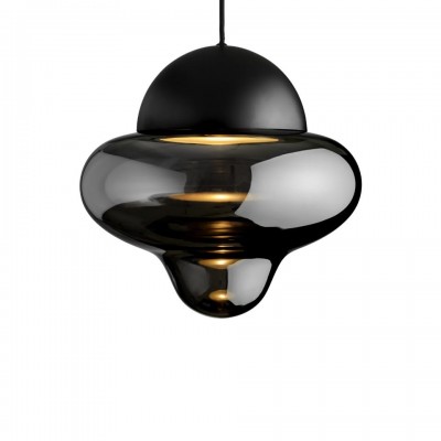 LED Pendant Lamp Nutty XL Ø30cm Smoke Glass and Black Dome