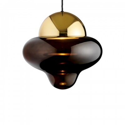 LED Pendant Lamp Nutty XL Ø30cm Brown Glass and Gold Dome
