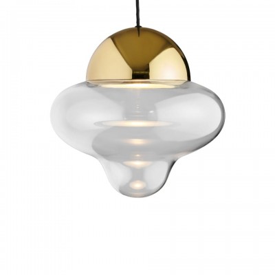LED Pendant Lamp Nutty XL Ø30cm Clear Glass and Gold Dome