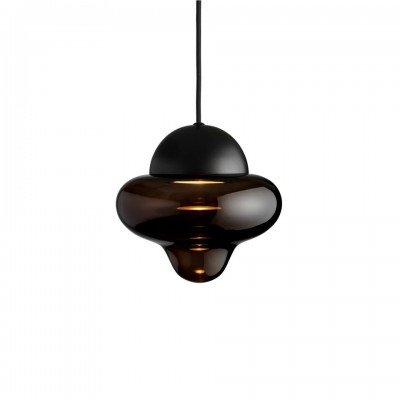 LED Pendant Lamp Nutty Ø18,5cm Brown Glass and Black Dome