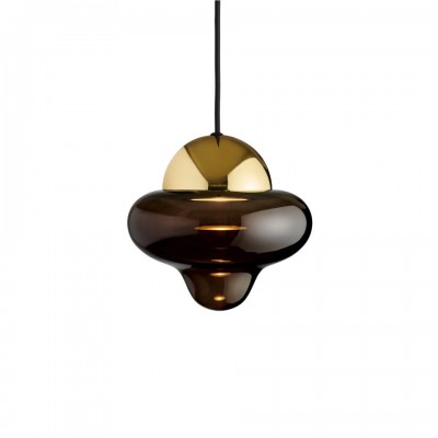 LED Pendant Lamp Nutty Ø18,5cm Brown Glass and Gold Dome