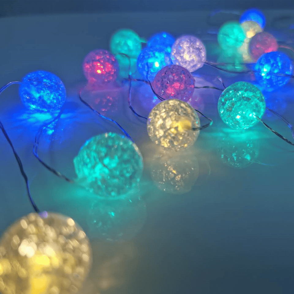 LED Φωτάκια Χαλκού Μπάλες Πολύχρωμες με 20 LED Mπαταρίας 2m+10cm Διάφανο