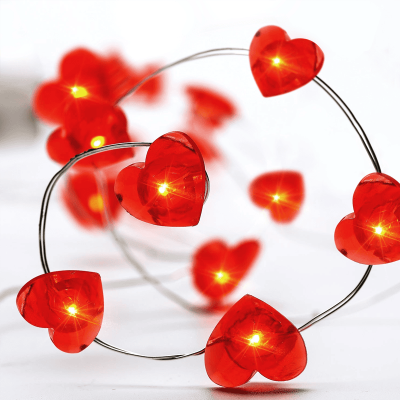 LED Κόκκινη Καρδιά με 20 LED Mπαταρίας 2m+10cm Κόκκινο
