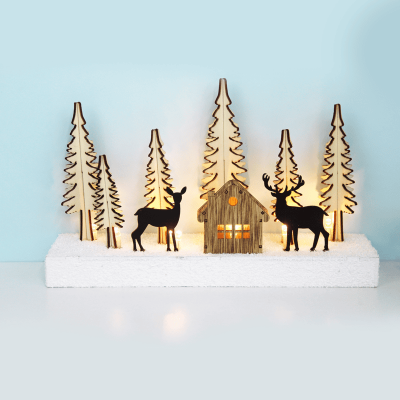 LED Plywood Christmas Tree 3 με 10 LED Κρεμ/ Μπεζ με Λευκό
