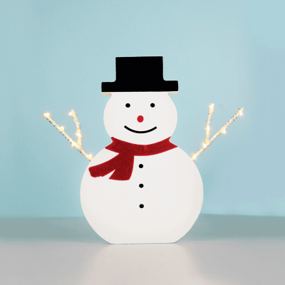 LED Ξύλινο Διακοσμητικό Χιονάνθρωπος με 12 LED Mπαταρίας 17x2.3x16cm Μαύρο & Λευκό με Κόκκινο