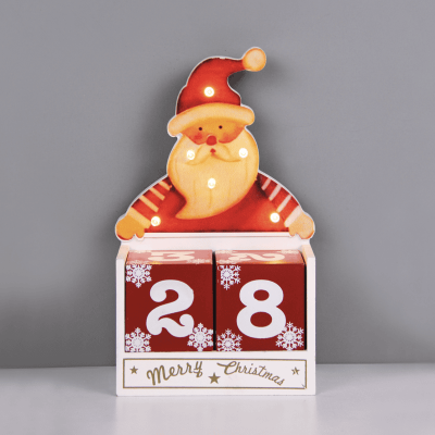 LED Ξύλινο Διακοσμητικό Ημερολόγιο Άγιος Βασίλης με 6 LED Mπαταρίας 12.5x6.7x20.5cm Κόκκινο με Λευκό