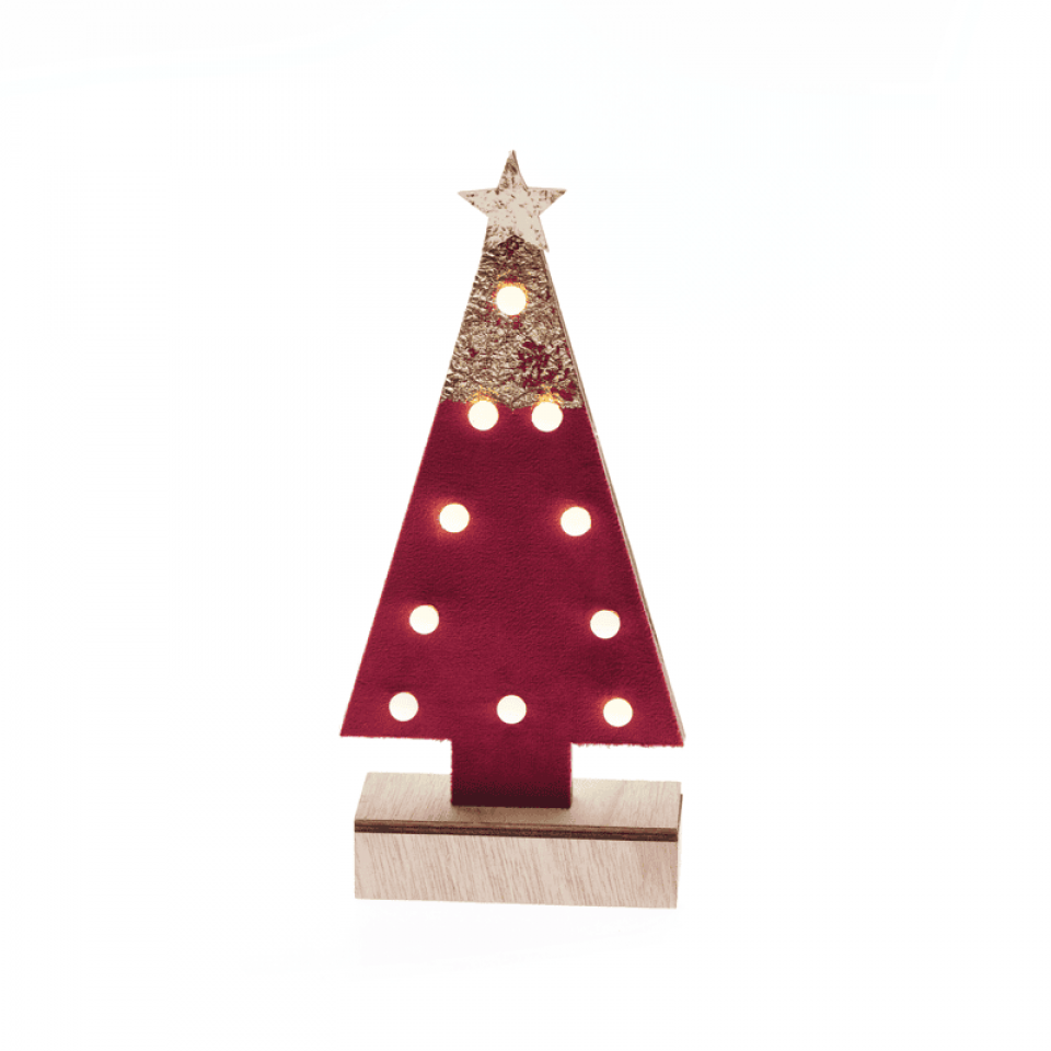 LED Ξύλινο Διακοσμητικό Δέντρο με 10 LED Mπαταρίας 12.5x4.5x27cm Κόκκινο με Χρυσό