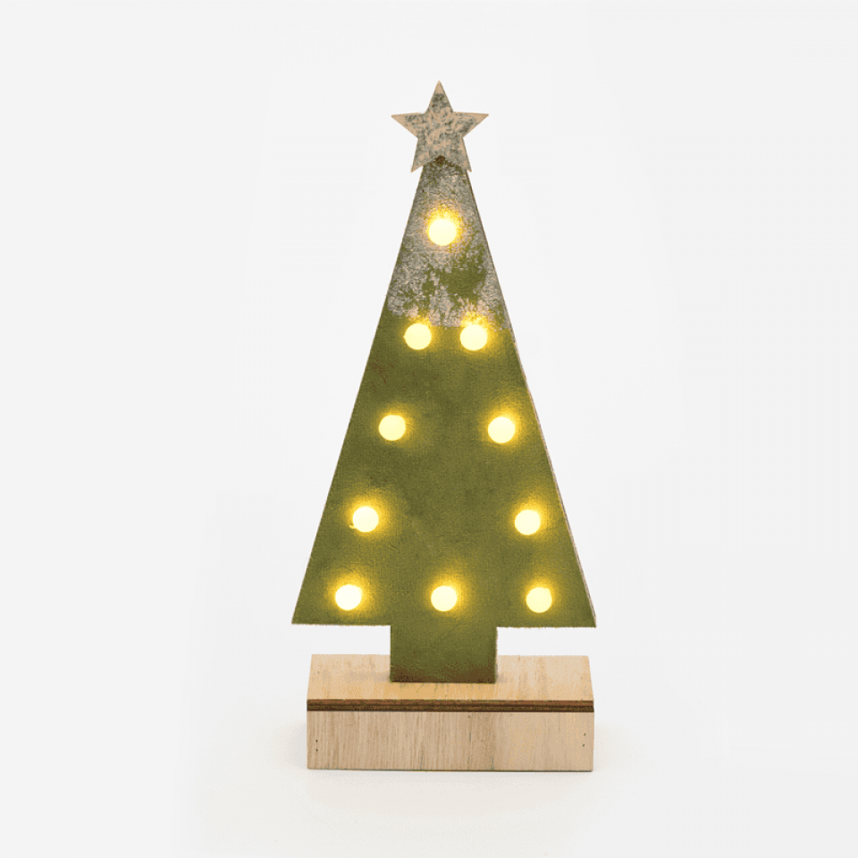 LED Ξύλινο Διακοσμητικό Δέντρο με 10 LED Mπαταρίας 12.5x4.5x27cm Πράσινο με Χρυσό