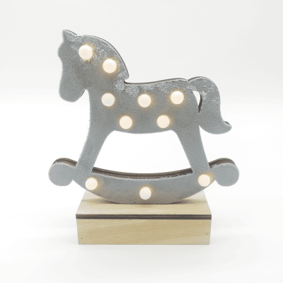 LED Wooden Grey Horse με 10 LED Γκρι με Κρεμ/ Μπεζ