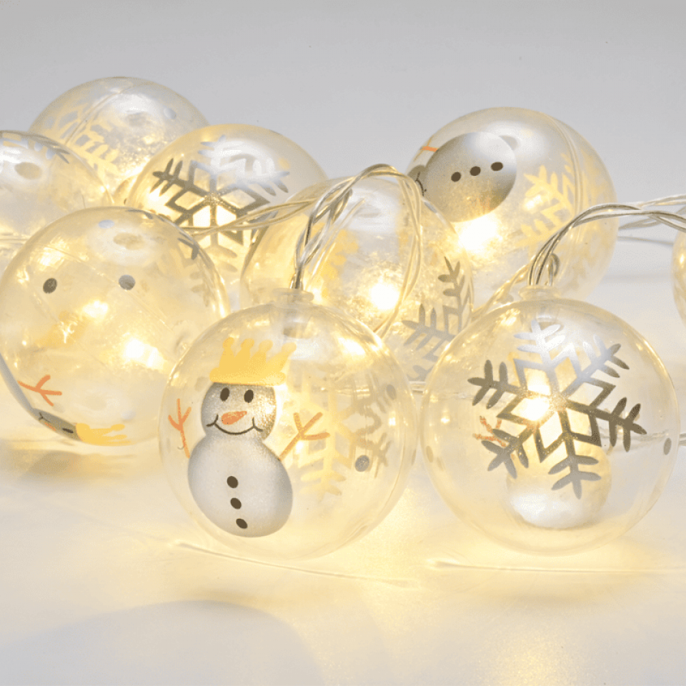 LED Διακοσμητική Γιρλάντα με Φωτάκια Πλαστικά Μπαλάκια Χιονάνθρωπος με 10 LED 135+30cm Θερμό Λευκό Mπαταρίας