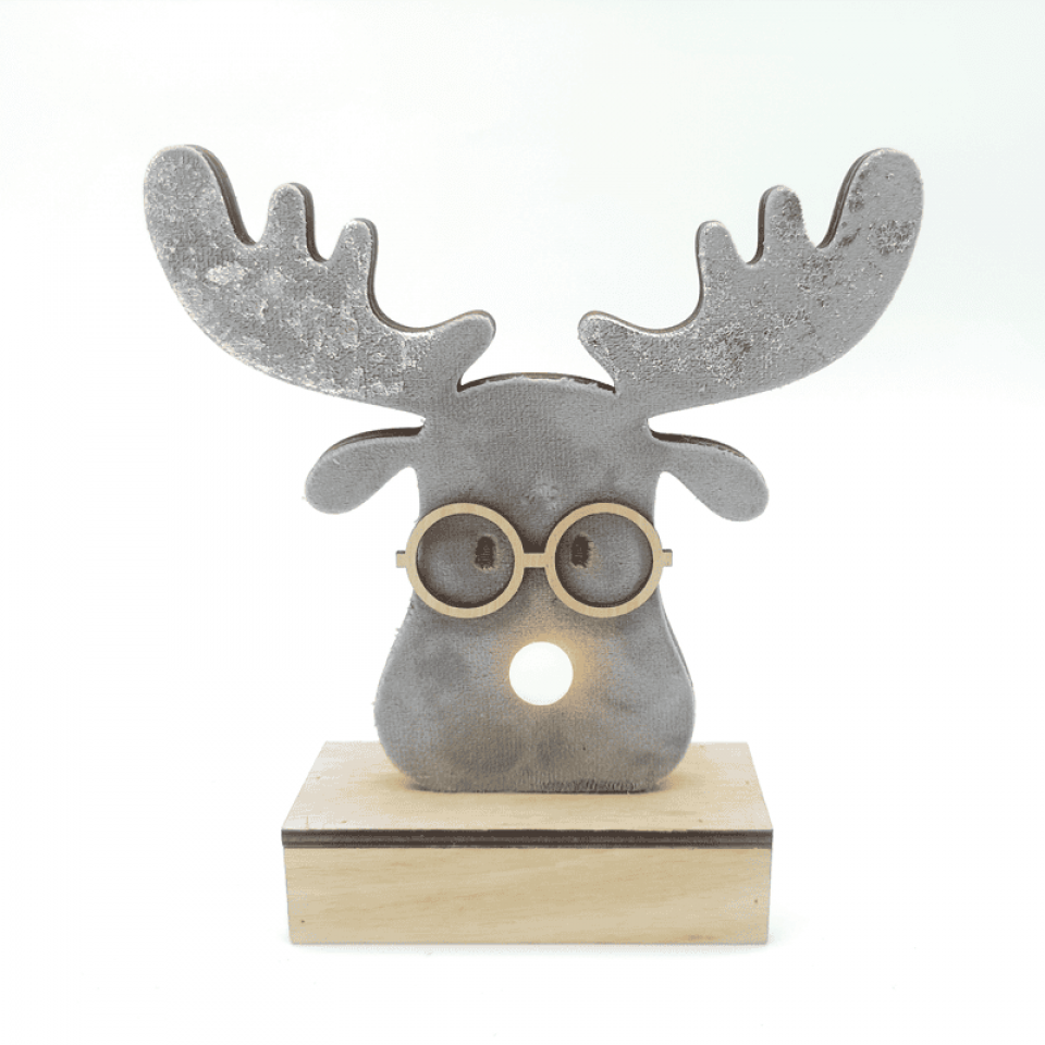 LED Wooden Grey Reindeer Head με 1 LED Γκρι με Κρεμ/ Μπεζ