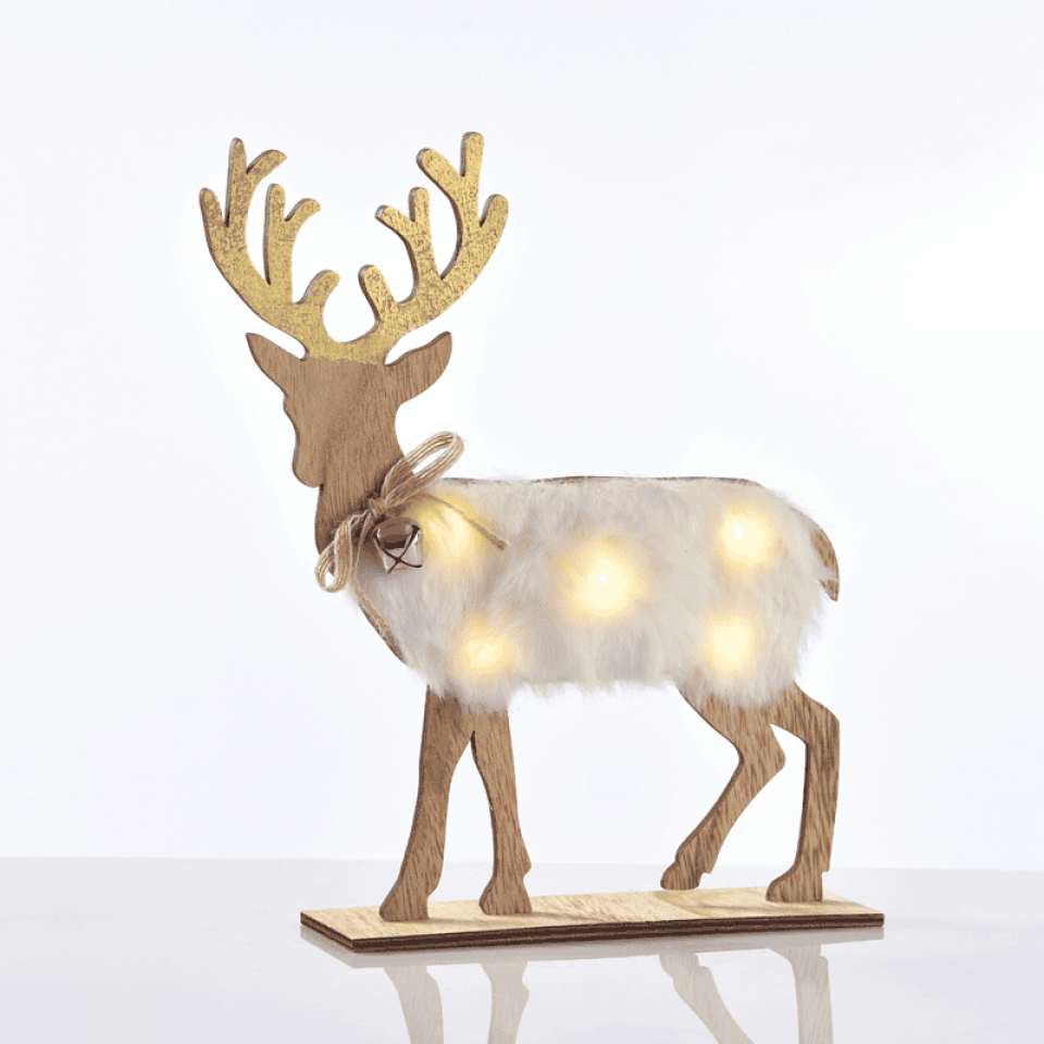 LED Wooden White Felt Deer με 5 LED Κρεμ/ Μπεζ με Λευκό