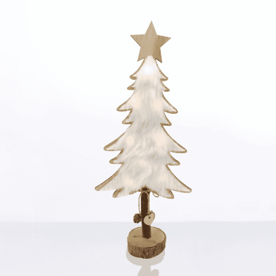 LED Wooden Tree White Fur με 8 LED Κρεμ/ Μπεζ με Λευκό
