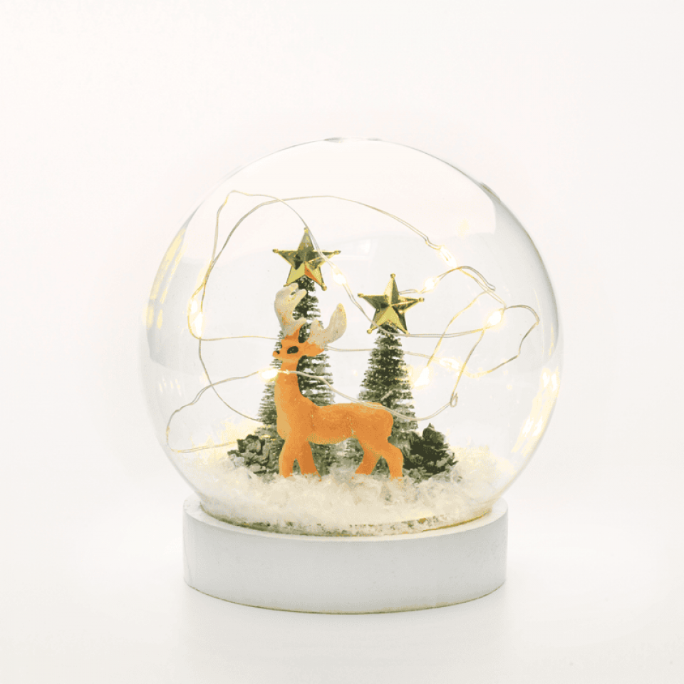 LED Glass Snow Ball Deer με 10 LED Διάφανο