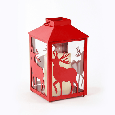 LED Metal Red Reindeer Lantern με 1 LED Κόκκινο με Λευκό
