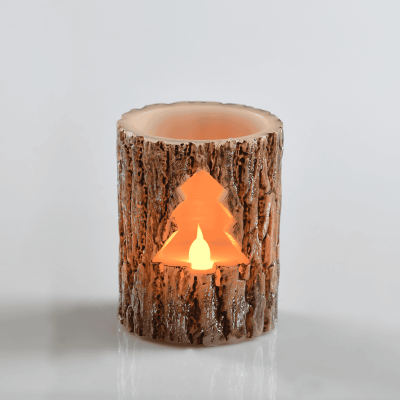LED Xmas Tree Wax Candle με 1 LED Καφέ με Λευκό