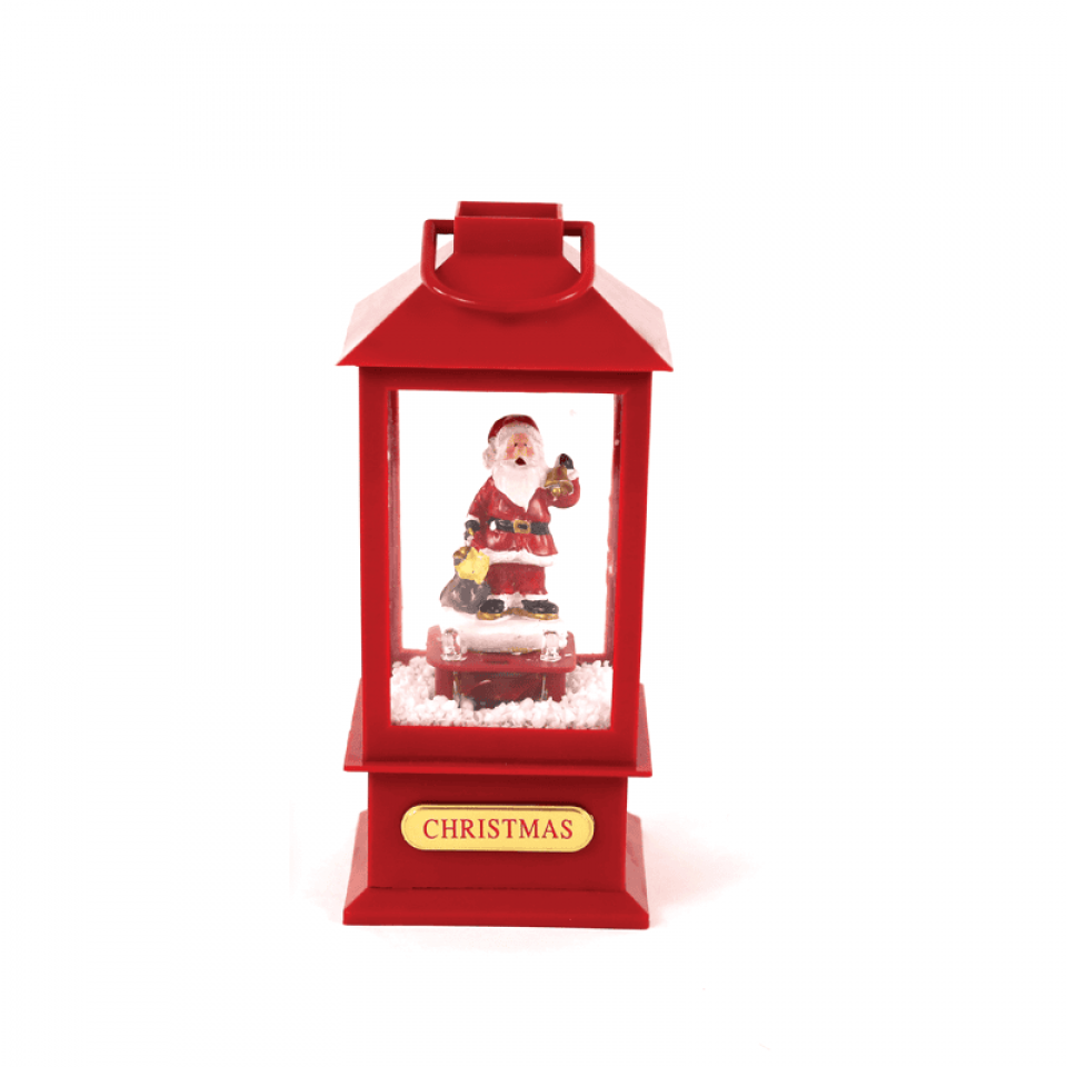 LED Διακοσμητικό Μεταλικό Φαναράκι Άγιος Βασίλης με Μουσική με 2 LED 10x10x20cm Κόκκινο