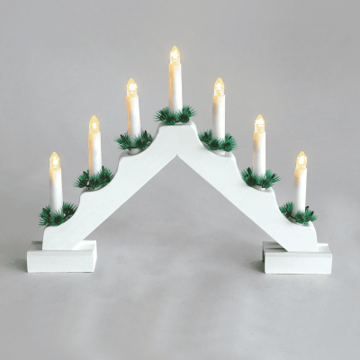 LED 7 White Wooden Candle Bridge με 7 LED Λευκό με Πράσινο