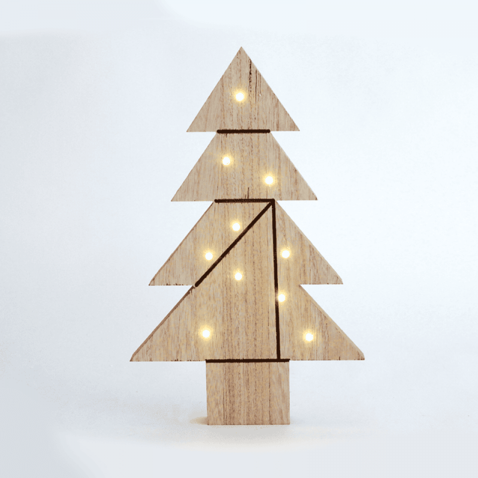 LED Ξύλινο Διακοσμητικό Δέντρο με 10 LED Mπαταρίας 21.5x2.5x35cm Κρεμ/ Μπεζ