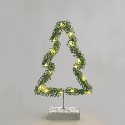 LED Φωτειζόμενο Δέντρο με 15 LED Mπαταρίας Υψ.40cm Γκρι με Πράσινο