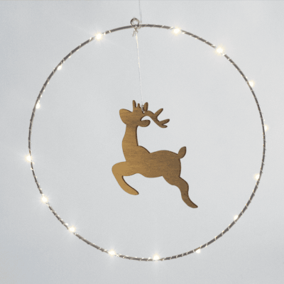 LED Hanging Circle Reindeer με 20 LED Κρεμ/ Μπεζ με Ασημί