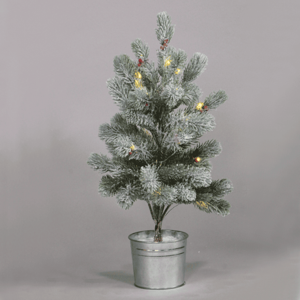 LED Snow Pine Tree With Red Cherry And Pot με 28 LED Θερμό Λευκό