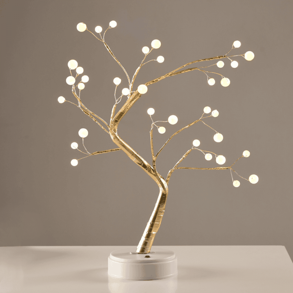 LED Tree With Ball Lights με 36 LED Χρυσό με Ασημί