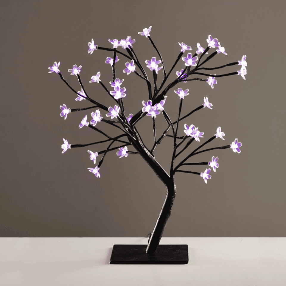 LED Δέντρο με λουλούδια σιλικόνης με 36 LED Μωβ 45cm