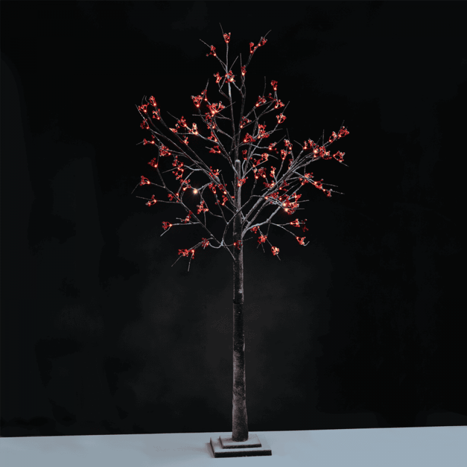 LED Χιονισμένο Δέντρο με Κόκκινους Καρπούς με 96 LED Θερμό Λευκό 24x24x180cm