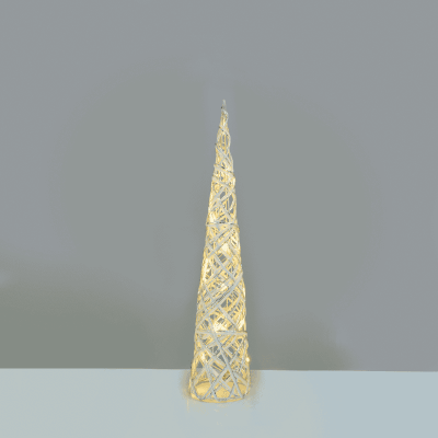 LED White & Silver Cone Tree με 20 LED Λευκό με Ασημί