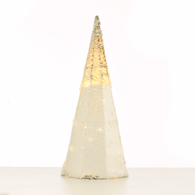 LED Silver & White Sequin Cone Tree με 20 LED Λευκό με Ασημί