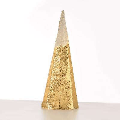 LED Champagne Gold & White Sequin Cone Tree με 20 LED Χρυσό με Λευκό