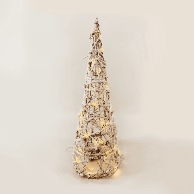 LED Rattan Cone Tree With Snow με 30 LED Λευκό