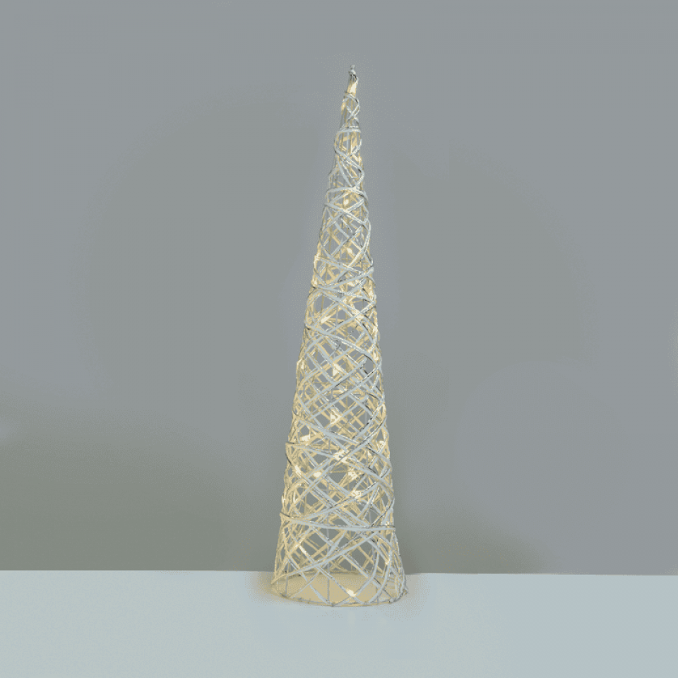 LED White & Silver Cone Tree με 40 LED Λευκό με Ασημί