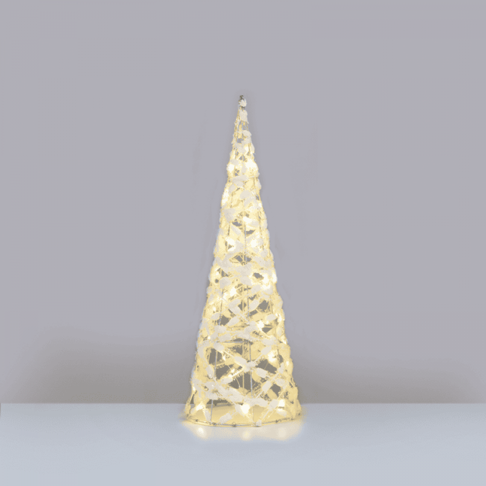 LED White Cotton Thread Cone Tree με 40 LED Λευκό