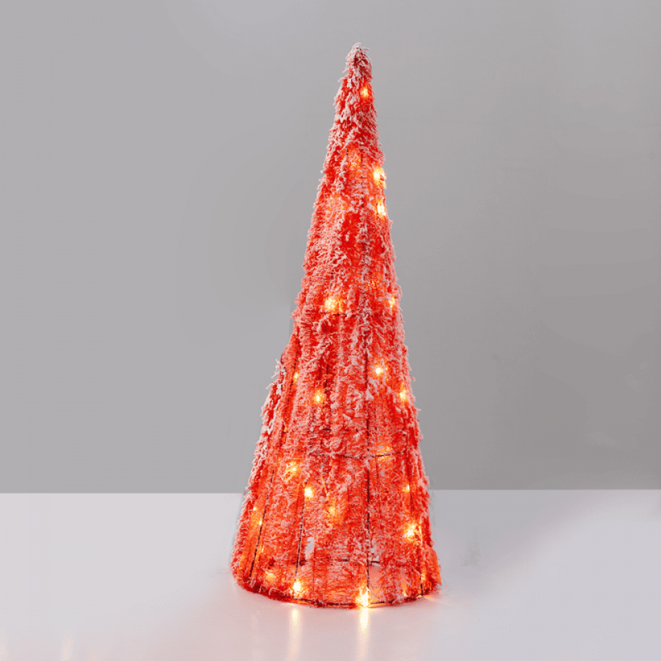 LED Red Tinsel Cone Δέντρο με 40 LED Θερμό Λευκό Mπαταρίας ø27.5x90cm