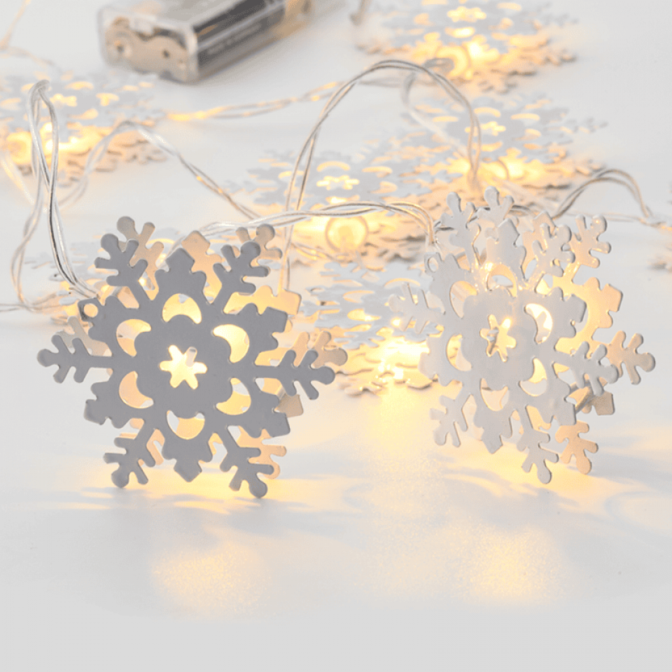 LED Διακοσμητική Γιρλάντα με Φωτάκια Μεταλλικά Χιονονιφάδες με 10 LED Mπαταρίας 135+30cm Λευκό