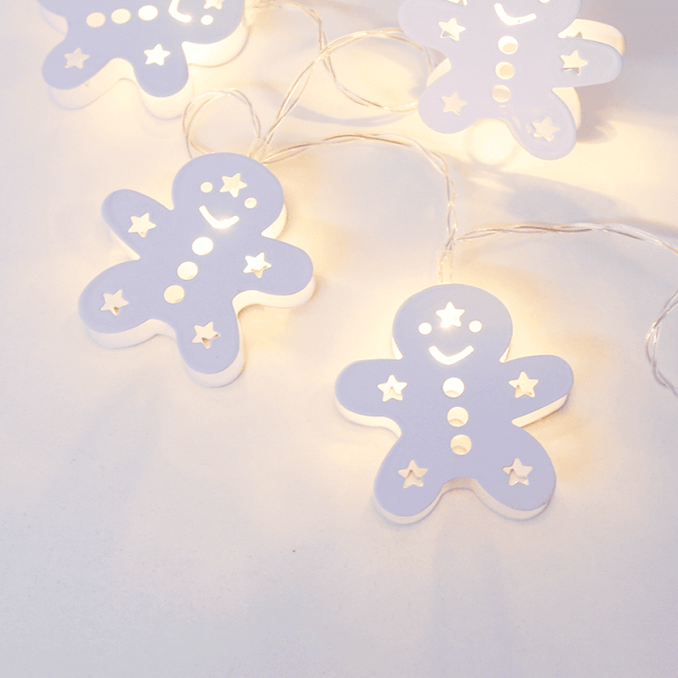 LED Διακοσμητική Γιρλάντα με Φωτάκια Μεταλλικά Μπισκότα με 10 LED Mπαταρίας 135+30cm Λευκό