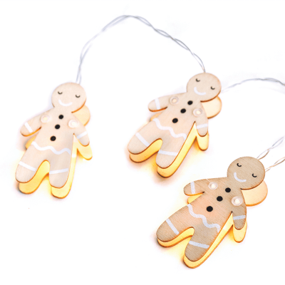 LED Wooden String Lights (Gingerbread) με 10 LED Κρεμ/ Μπεζ