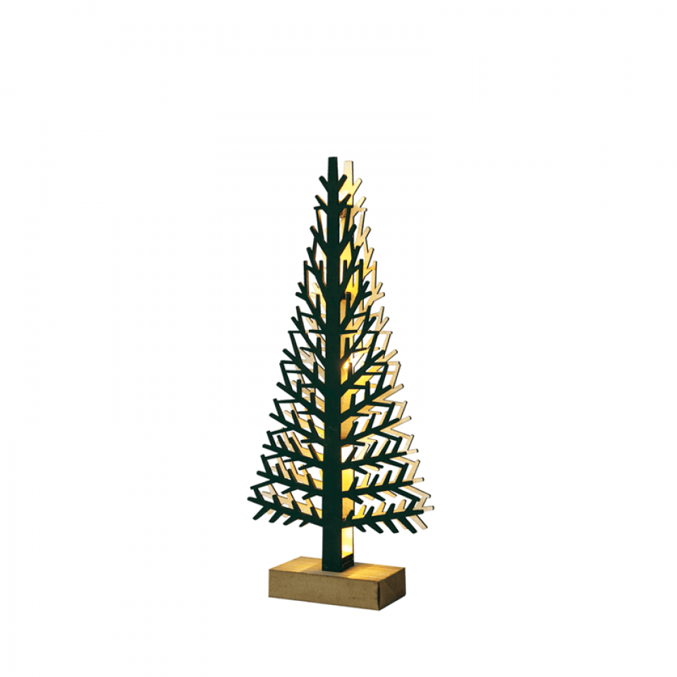 LED Διακοσμητικό Χριστουγεννιάτικο Δέντρο Ξύλινο με 5 LED Mπαταρίας 14x5x32cm Πράσινο με Κρεμ/ Μπεζ