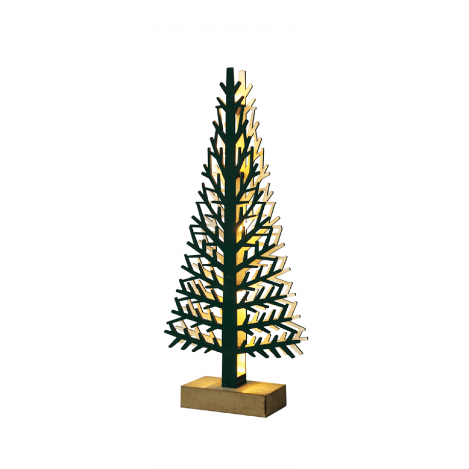 LED Διακοσμητικό Χριστουγεννιάτικο Δέντρο Ξύλινο με 10 LED Mπαταρίας 21x5x47cm Πράσινο με Κρεμ/ Μπεζ